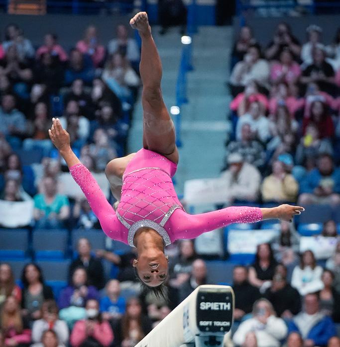 Simone Biles competes on the balance beam during the U.S. Classic gymnastics event Saturday