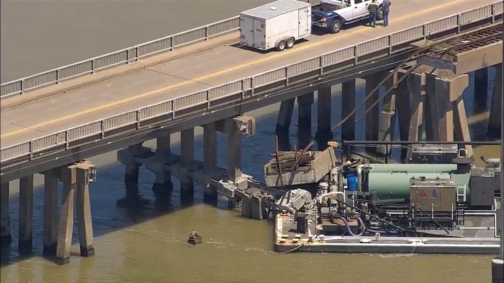 Barge hits bridge in Galveston, Texas