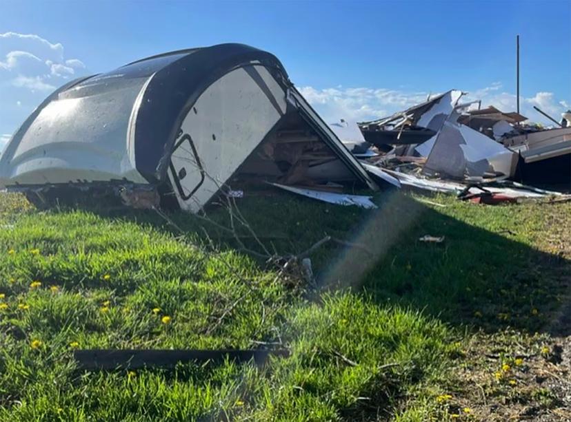 Camper damaged by storms near Overbrook, Kansas