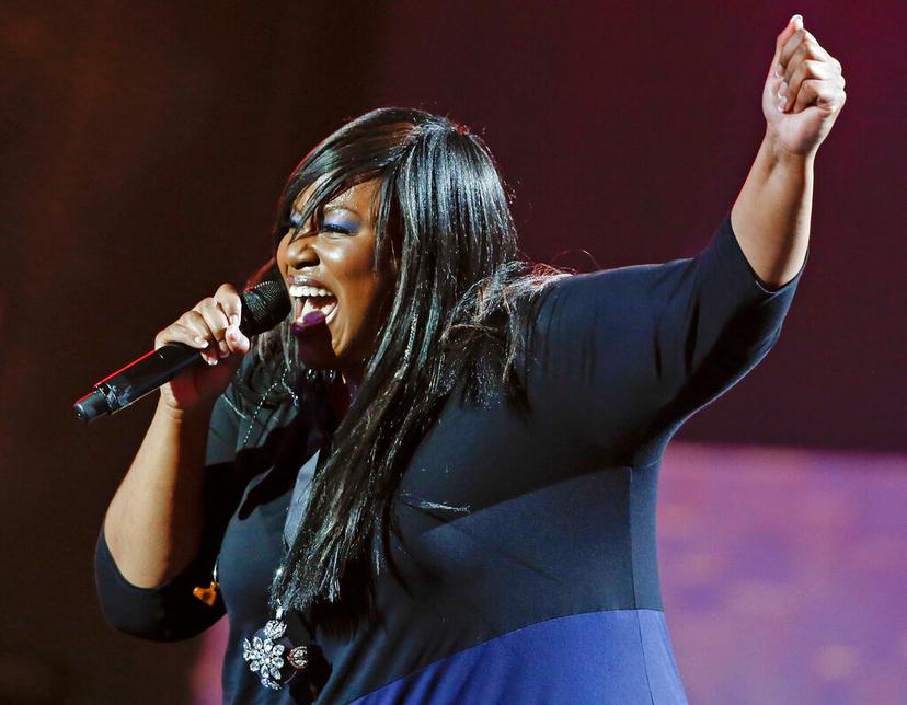 Mandisa performs during the Dove Awards, 2014, in Nashville