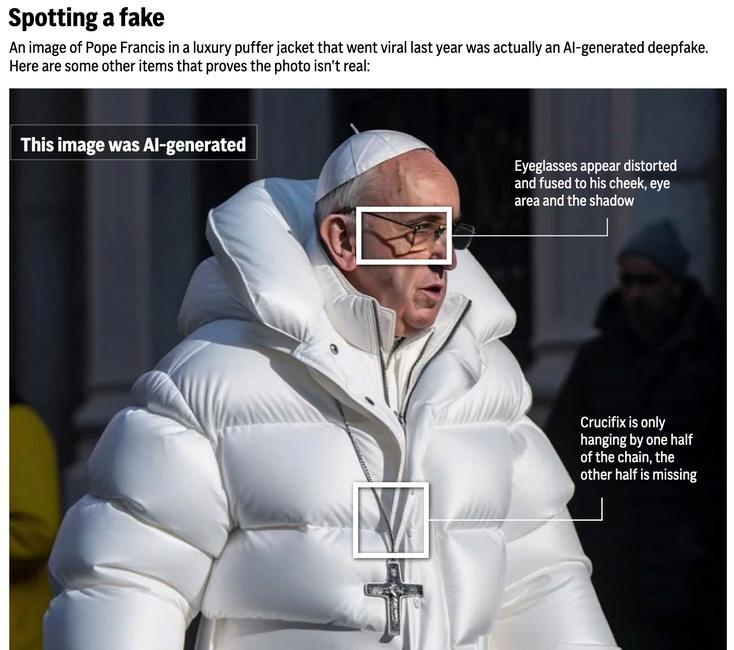 'Fake Pope'  -  Deepfake AI-generated image of Pope Francis highlights errors in the image