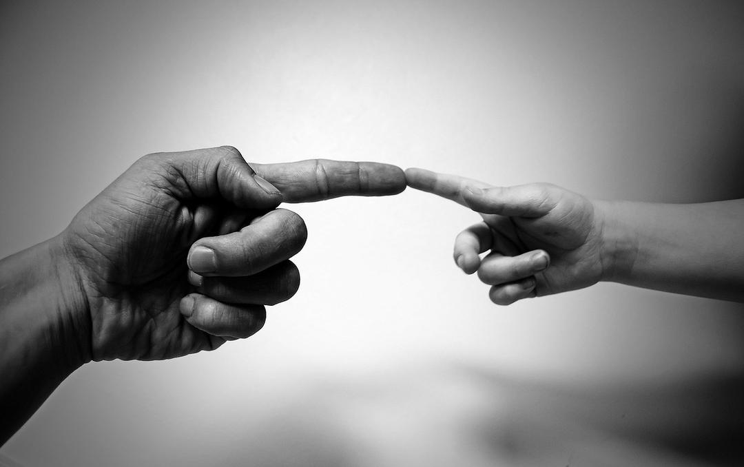 kid and man's index fingers meeting