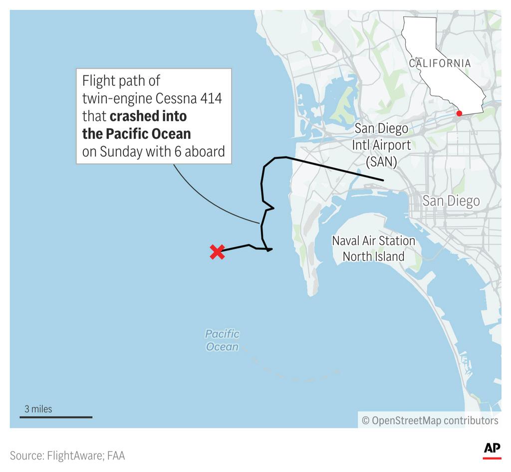 A small plane crashed into the Pacific on Sunday shortly after takeoff from a San Diego airport