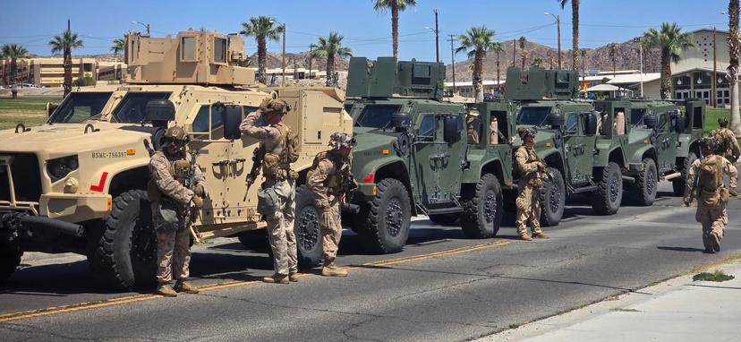Marines with 2nd Battalion, 7th Marines, who were placed in an alert status over the weekend to support #USNORTHCOM mission, prepare to depart