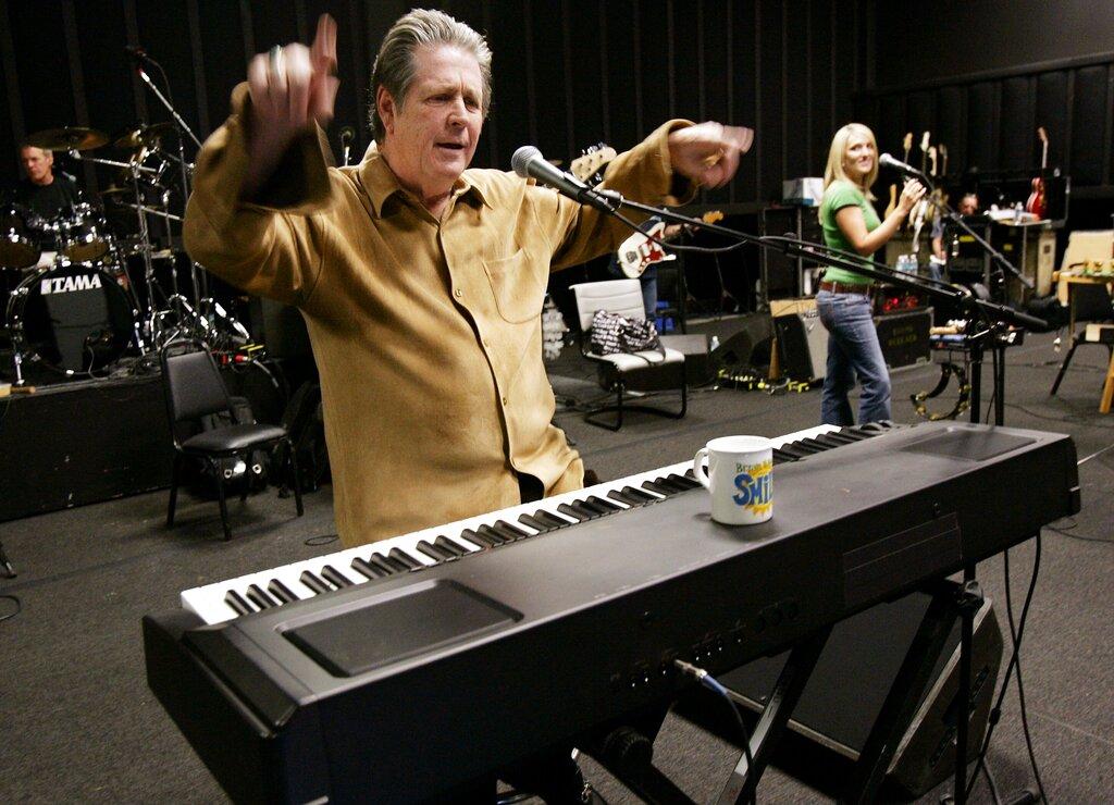 Brain Wilson performs the song "Heroes and Villains" during a rehearsal at a sound stage in Burbank, Calif.