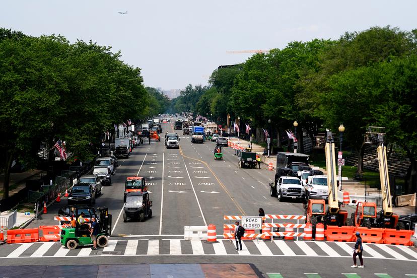 Constitution Avenue ahead of an upcoming military parade commemorating the U.S. Army's 250th anniversary