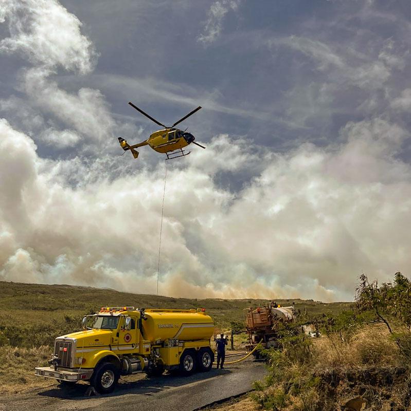 Smoke from a fire burning in Kahikinui, Hawaii on the island of Maui