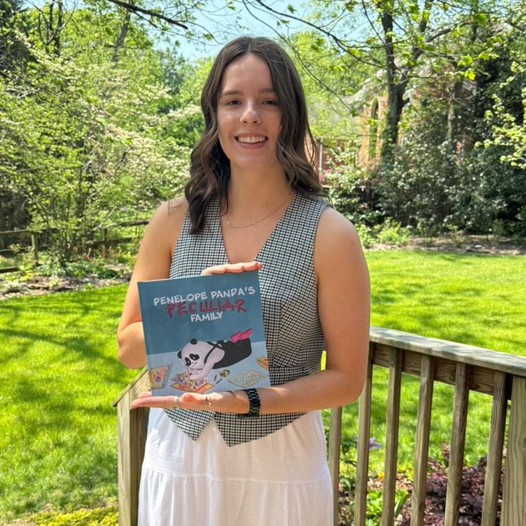 The childhood story of Rebecca Robinson is captured in her book, Penelope Panda's Peculiar Family. 