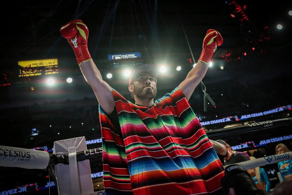 Julio Cesar Chavez Jr. arrives for his cruiserweight boxing match against Jake Paul in Anaheim, Calif. 