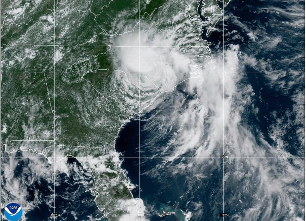 Tropical Storm Chantal as it moves from South Carolina into central North Carolina 