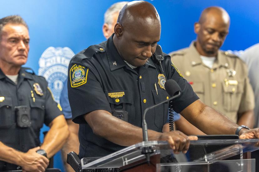 Lexington Police Chief Lawrence Weathers speaks during a media conference at Lexington Police headquarters in downtown Lexington, Ky.
