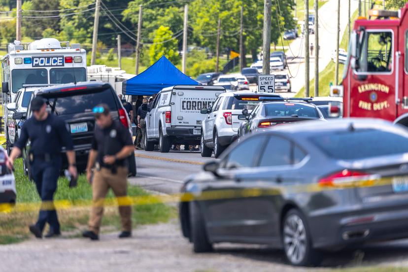Law enforcement members respond to a shooting near Richmond Road Baptist Church in Lexington, Ky.