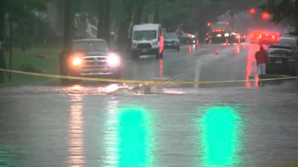 Image made from video shows a flooded street in Rahway, N.J.
