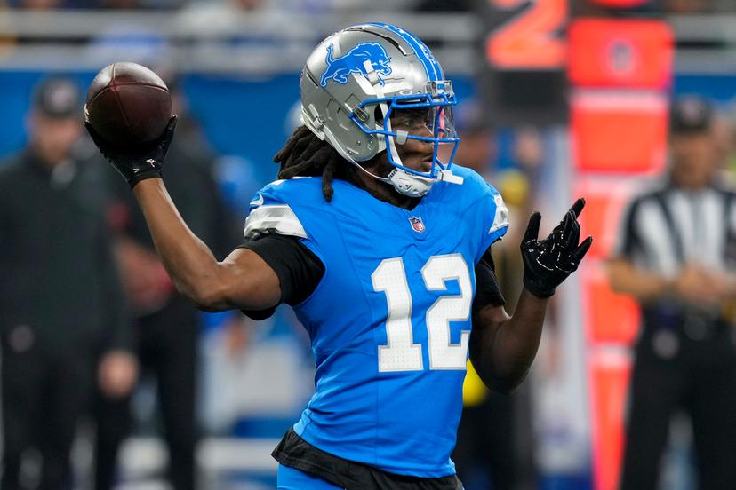 Then Detroit Lions quarterback Teddy Bridgewater throws against the Washington Commanders during the first half of an NFL football divisional playoff game,  Jan. 18, 2025, in Detroit
