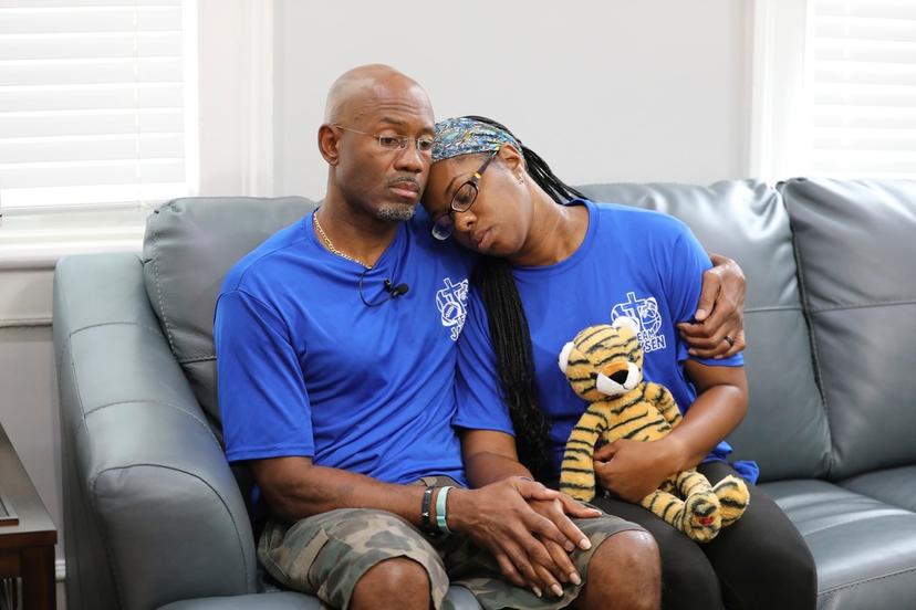 Clarence and Ebony Carr hug as they talk about the death of their son from a brain-eating amoeba he got at a popular South Carolina lake 