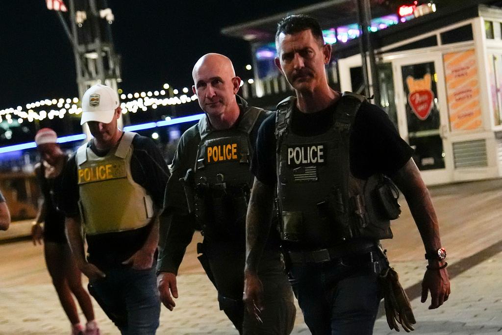 Federal law enforcement officers patrol The Wharf in Washington, D.C.