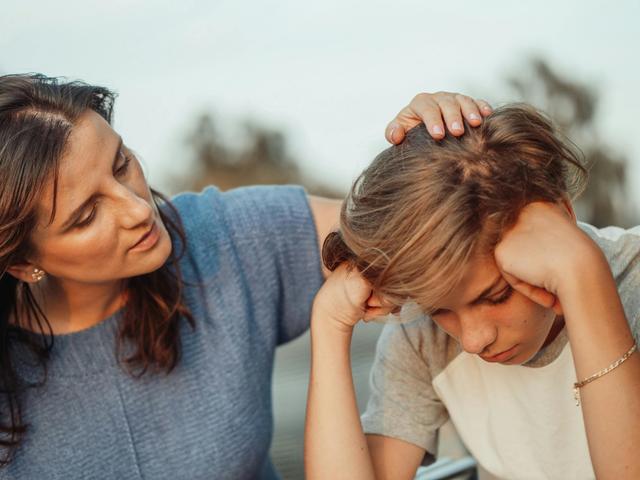 mom talking with son