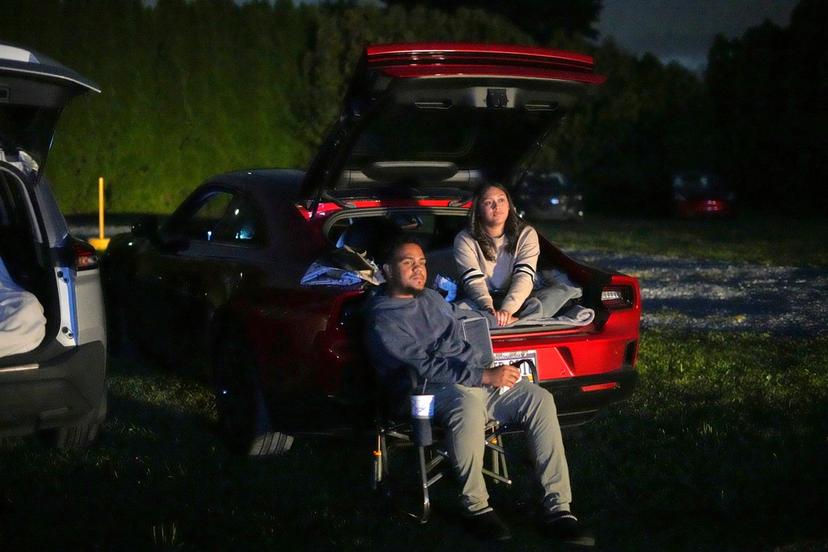 A couple watches the movie "Jaws" at the Shankweiler Drive-In in Orefield, Pa.