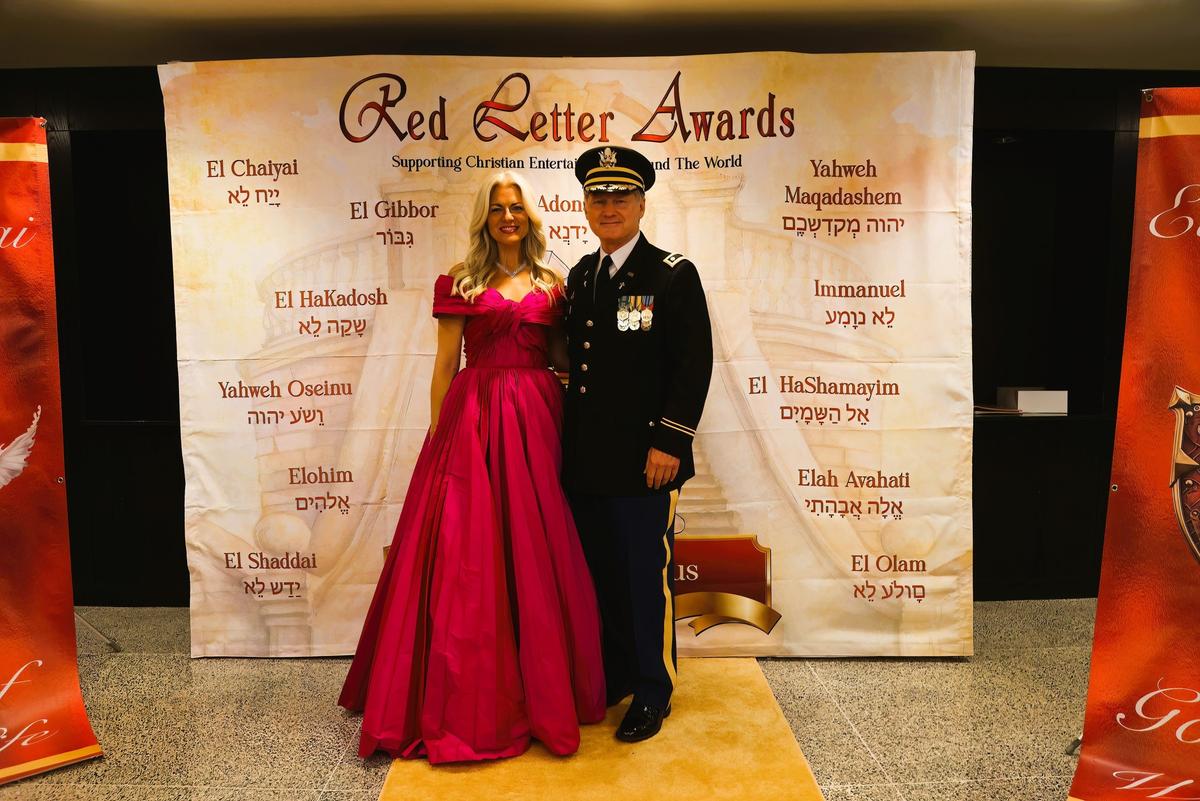Delnora Acuff, Country music recording artist, with Jim Linzey, The Singing Chaplain, at the Red Letter Awards 2025 in Nashville, Tenn.
