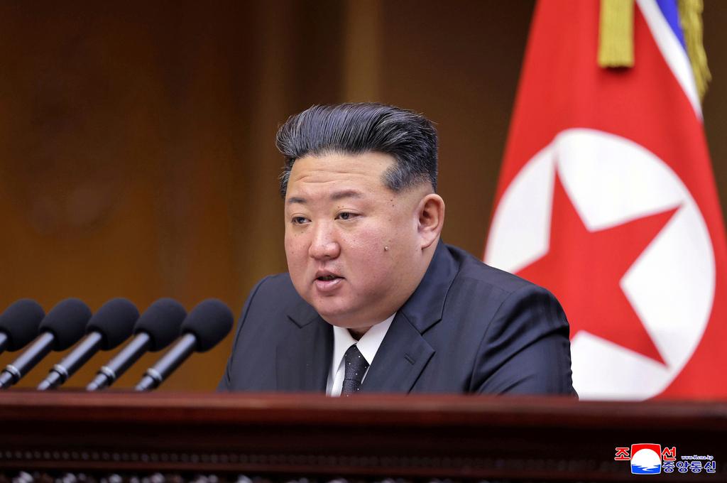 North Korean leader Kim Jong Un speaks during a parliament session at the Supreme People’s Assembly,