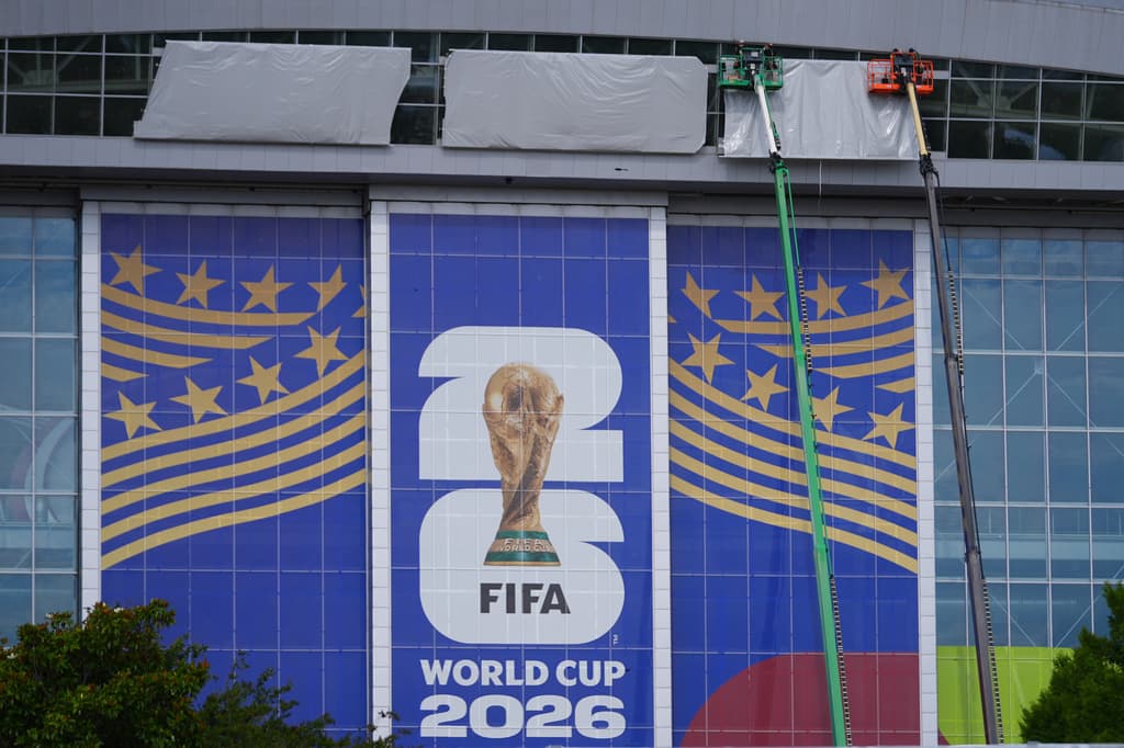 Signage on the exterior of AT&T Stadium, which will be named Dallas Stadium during the 2026 FIFA World Cup