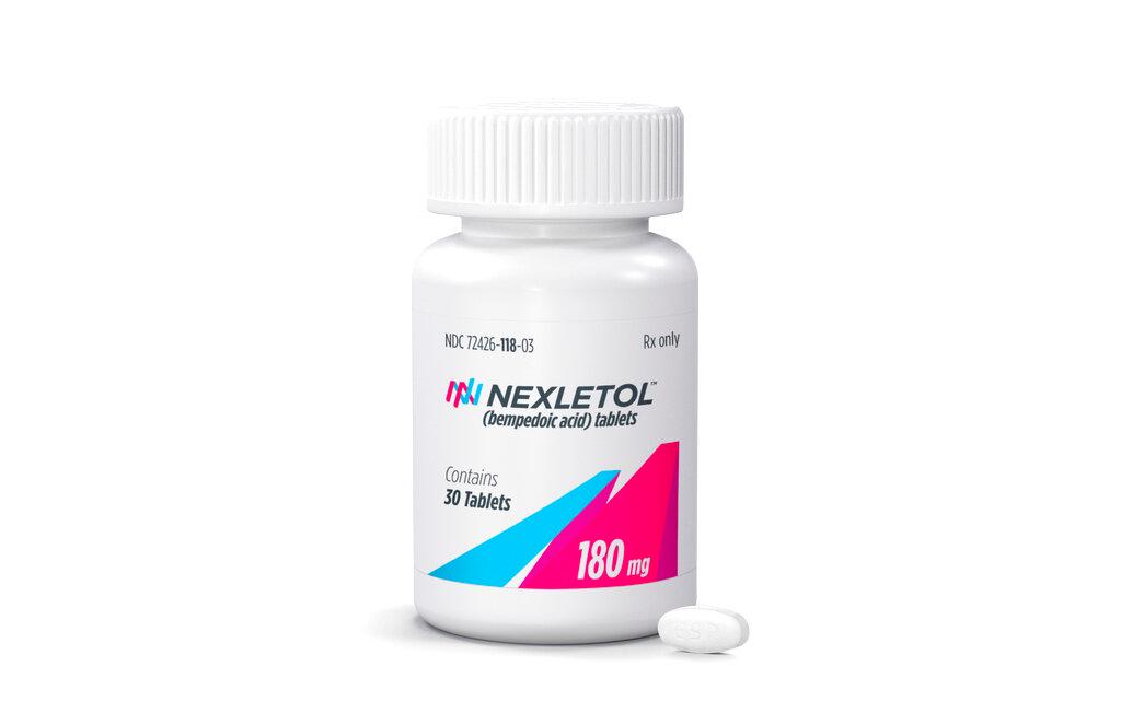 This undated photo provided by Esperion Therapeutics Inc. shows the cholesterol-lowering drug Nexletol. In a major study released Saturday, March 4, 2023, Nexletol reduced the risk of heart attacks and other health problems in people who can't take drugs called statins. 