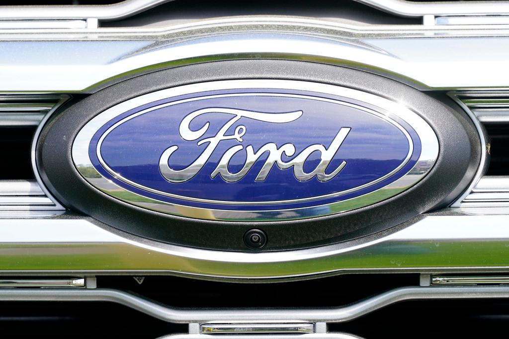  A logo on a vehicle at a Ford dealership in Springfield, Pa., Tuesday, April 26, 2022. Ford is recalling more than 1.5 million vehicles in the U.S. in two actions to fix leaky brake hoses and windshield wiper arms that can break.