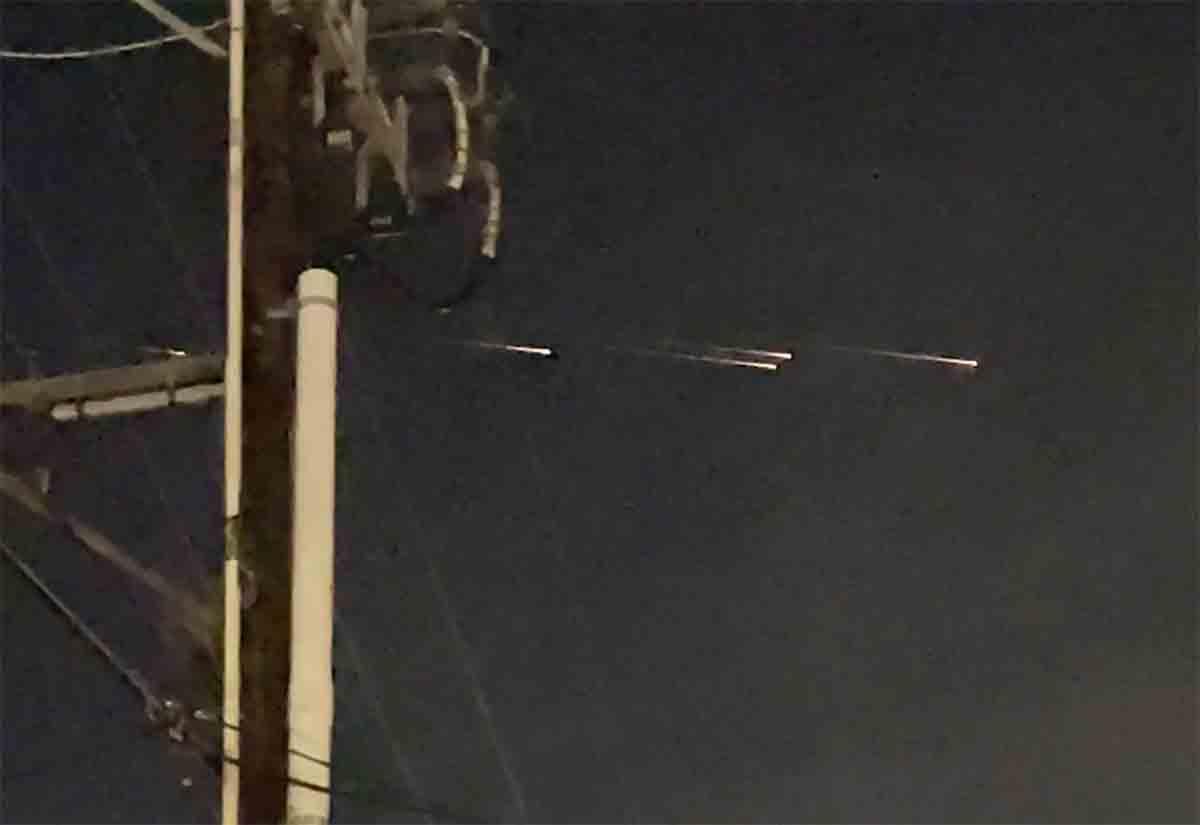 This image from video provided by Jaime Hernandez shows streaks of light travelling across the sky over the Sacramento, Calif., area on Friday night, March 17, 2023.