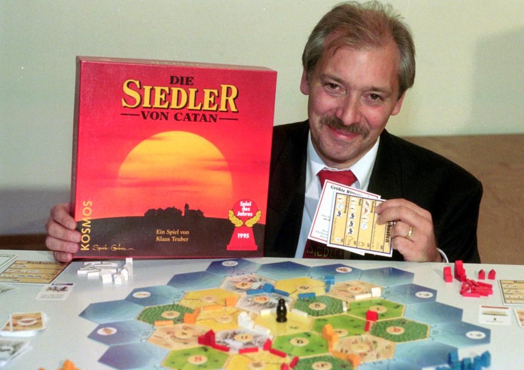 Klaus Teuber, a dental technician from Darmstadt, presents his game "The Settlers of Catan"