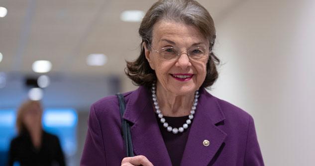 Senator Dianne Feinstein, purple jacket, white pearls