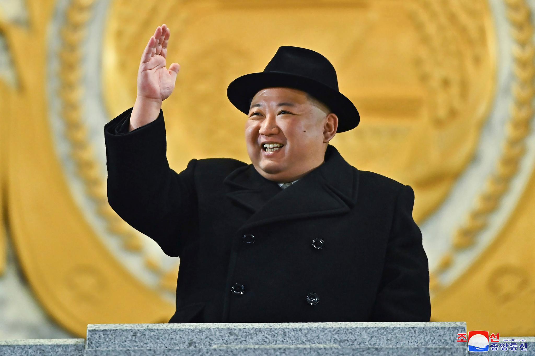 In this photo provided by the North Korean government, North Korean leader Kim Jong Un attends a military parade to mark the 75th founding anniversary of the Korean People's Army on Kim Il Sung Square in Pyongyang, North Korea, Feb. 8, 2023.