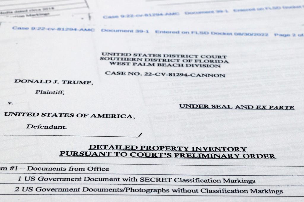 Pages from a FBI property list of items seized from former President Donald Trump's Mar-a-Lago estate