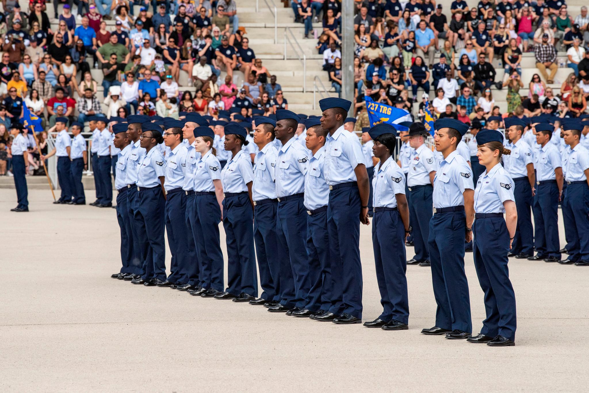 Airmen assigned to the 326th Training Squadron and 91 Guardians assigned to 1st Delta Operations Squadron Detachment 1 graduate from Basic Military Training on April 26, 2023, at Joint Base San Antonio-Lackland, Texas. The U.S.