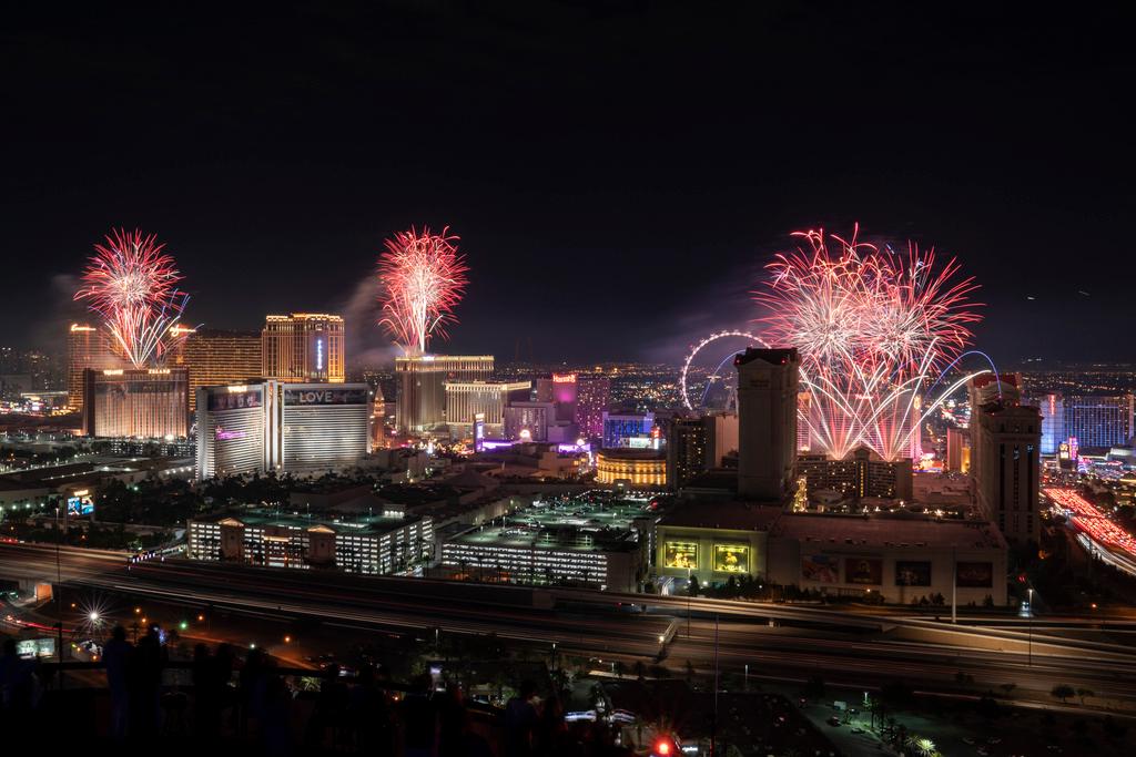 Fireworks explode over the Las Vegas Strip during a 4th of July Fireworks show, July 4, 2021, in Las Vegas.