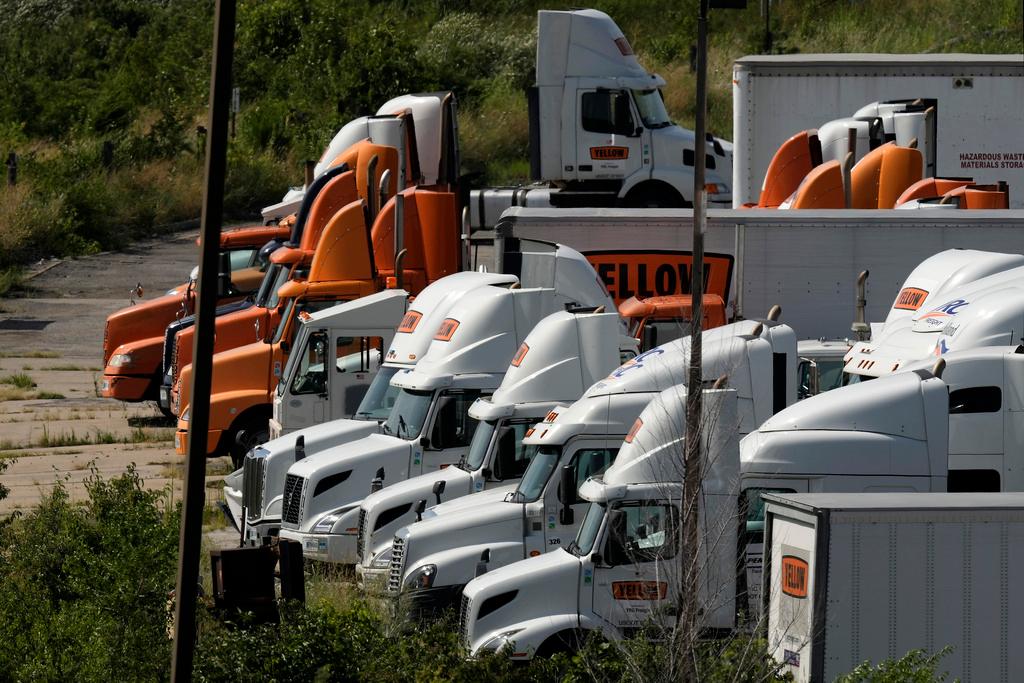 Yellow Corp. trucks are seen at a YRC Freight terminal