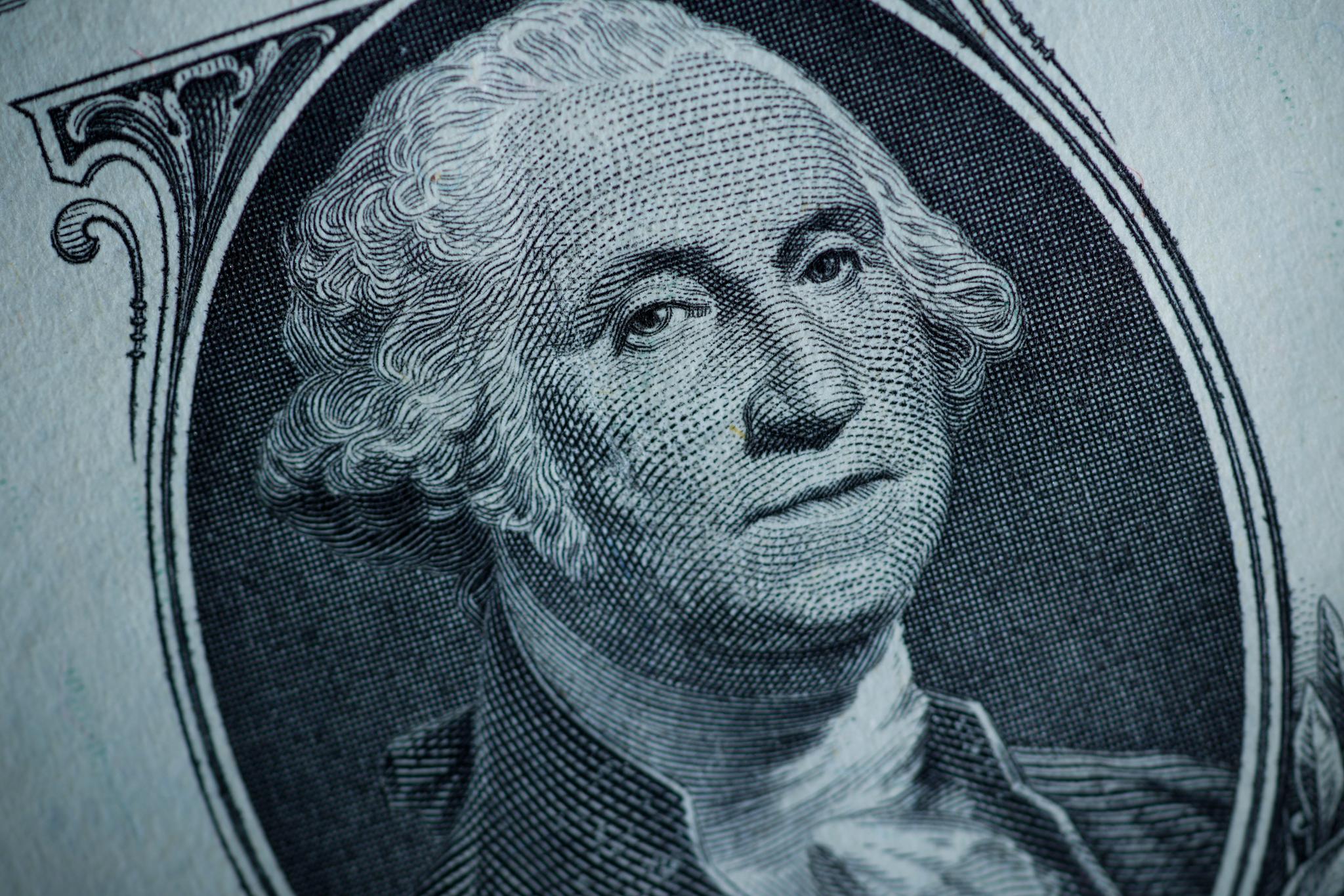 The likeness of George Washington is seen on a U.S. one dollar bill, Monday, March 13, 2023, in Marple Township, Pa.