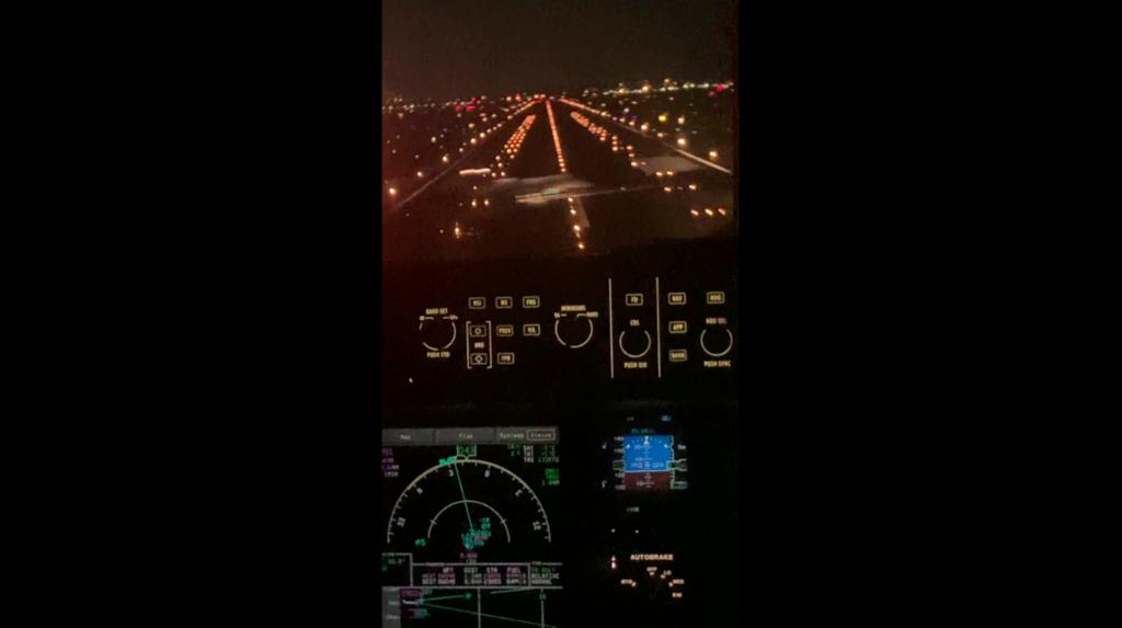 Screen grab from video shot from the JetBlue cockpit that captures the moment the Learjet operated by charter service Hop-A-Jet crossed the runway just in front of the JetBlue plane 