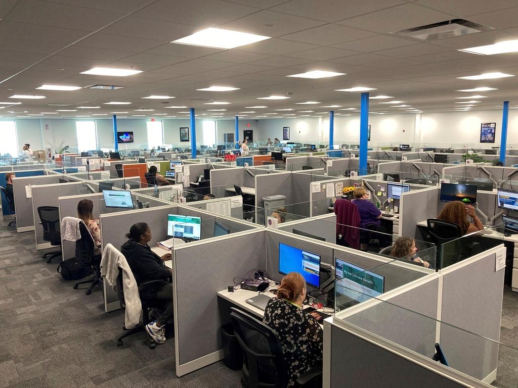 Workers at a Medicaid call center in Jefferson City, Mo.