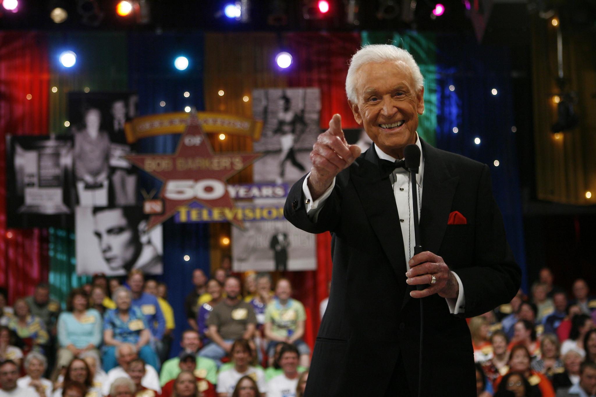  Legendary game show host Bob Barker reacts during filming of a special prime-time episode of "The Price Is Right," in Los Angeles April 17, 2007, celebrating his retirement and career on the popular game show.