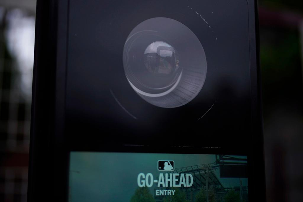 facial scan camera is seen at Citizens Bank Park before a baseball game between the Los Angeles Angels and the Philadelphia Phillies