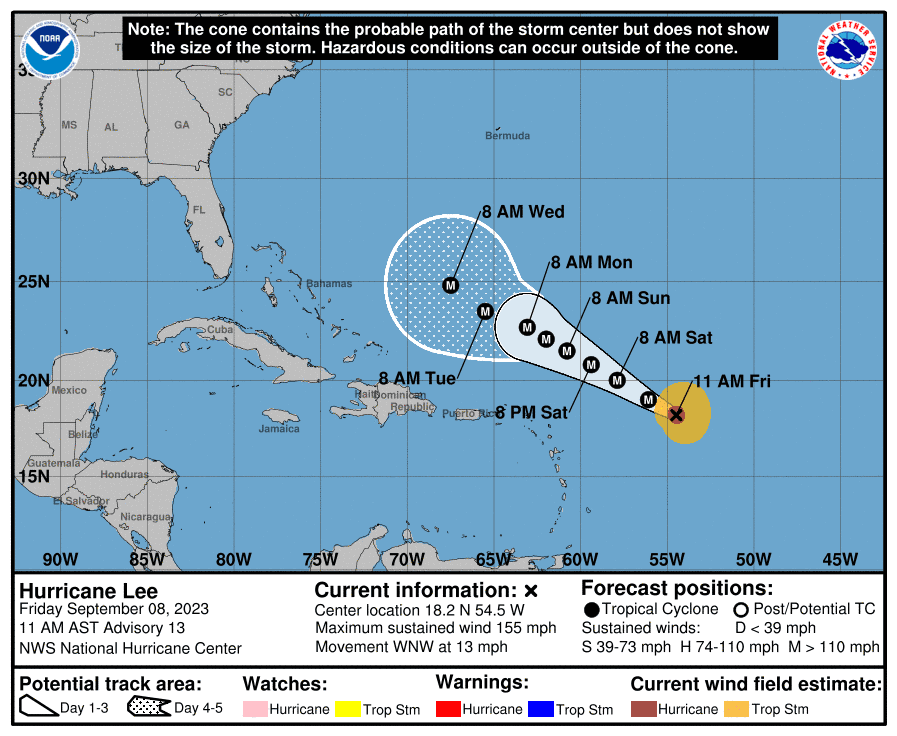 Hurricane Lee path