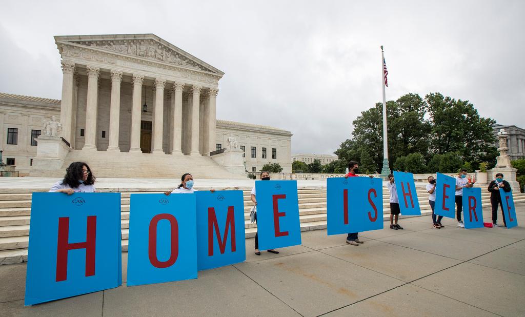 Deferred Action for Childhood Arrivals (DACA) students gather in front of the Supreme Court in Washington, DC