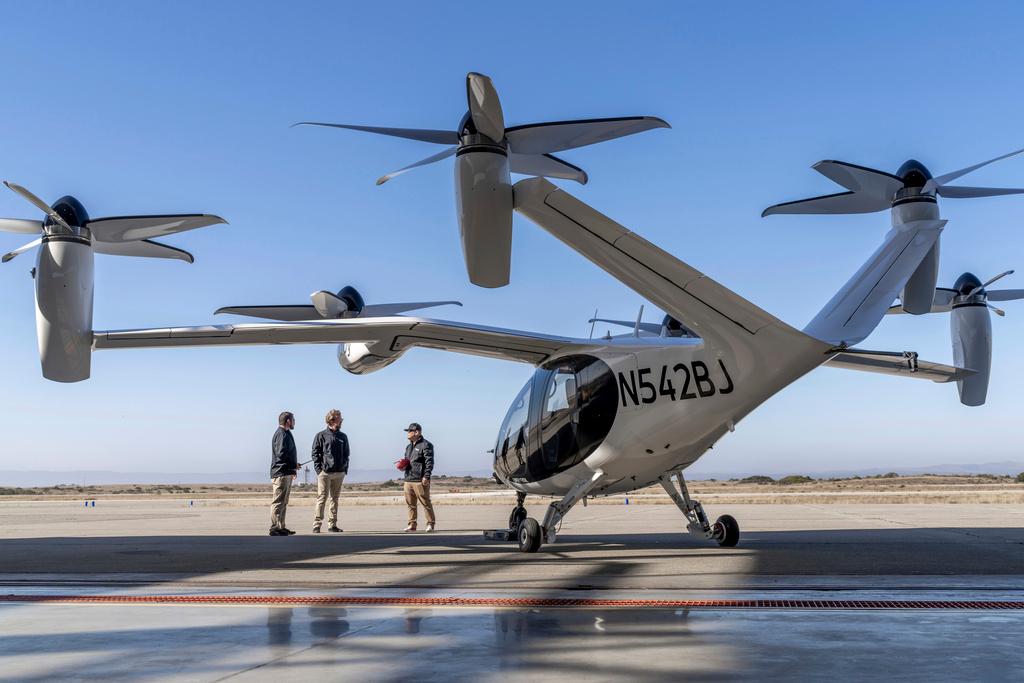 Joby’s pre-production prototype aircraft at the company’s flight test facility in Marina, Calif. The same Ohio river valley where the Wright brothers pioneered human flight will soon manufacture cutting-edge electric vertical takeoff and landing aircraft. 