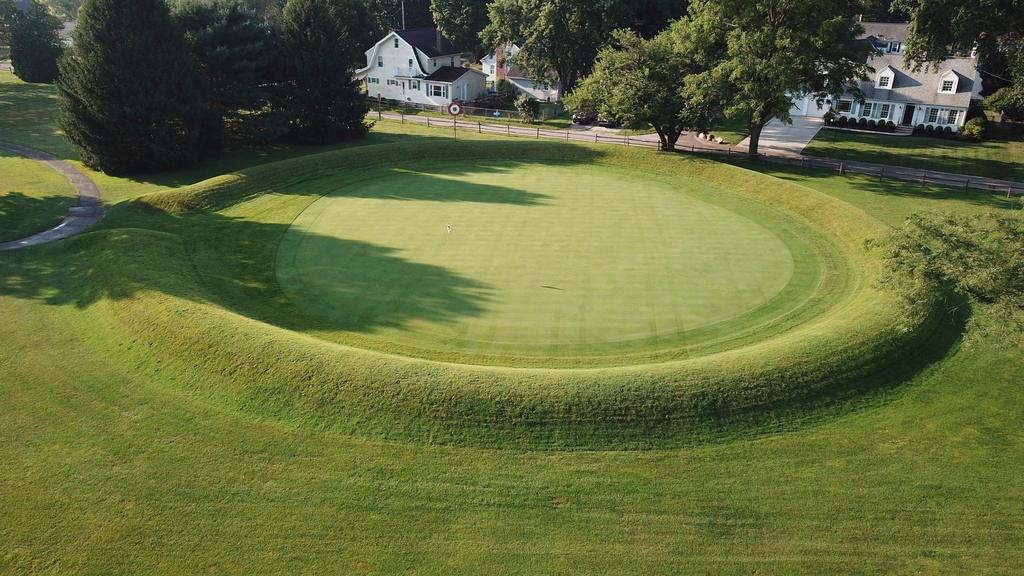 A 155-foot diameter circular enclosure around hole number 3 at Moundbuilders Country Club at the Octagon Earthworks in Newark, Ohio, is pictured July 30, 2019.
