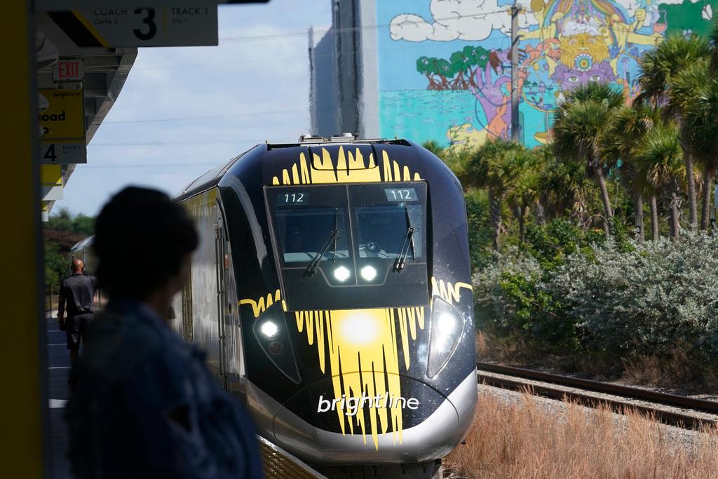 A Brightline train approaches the Fort Lauderdale station on Friday, Sept. 8, 2023, in Fort Lauderdale, Fla.