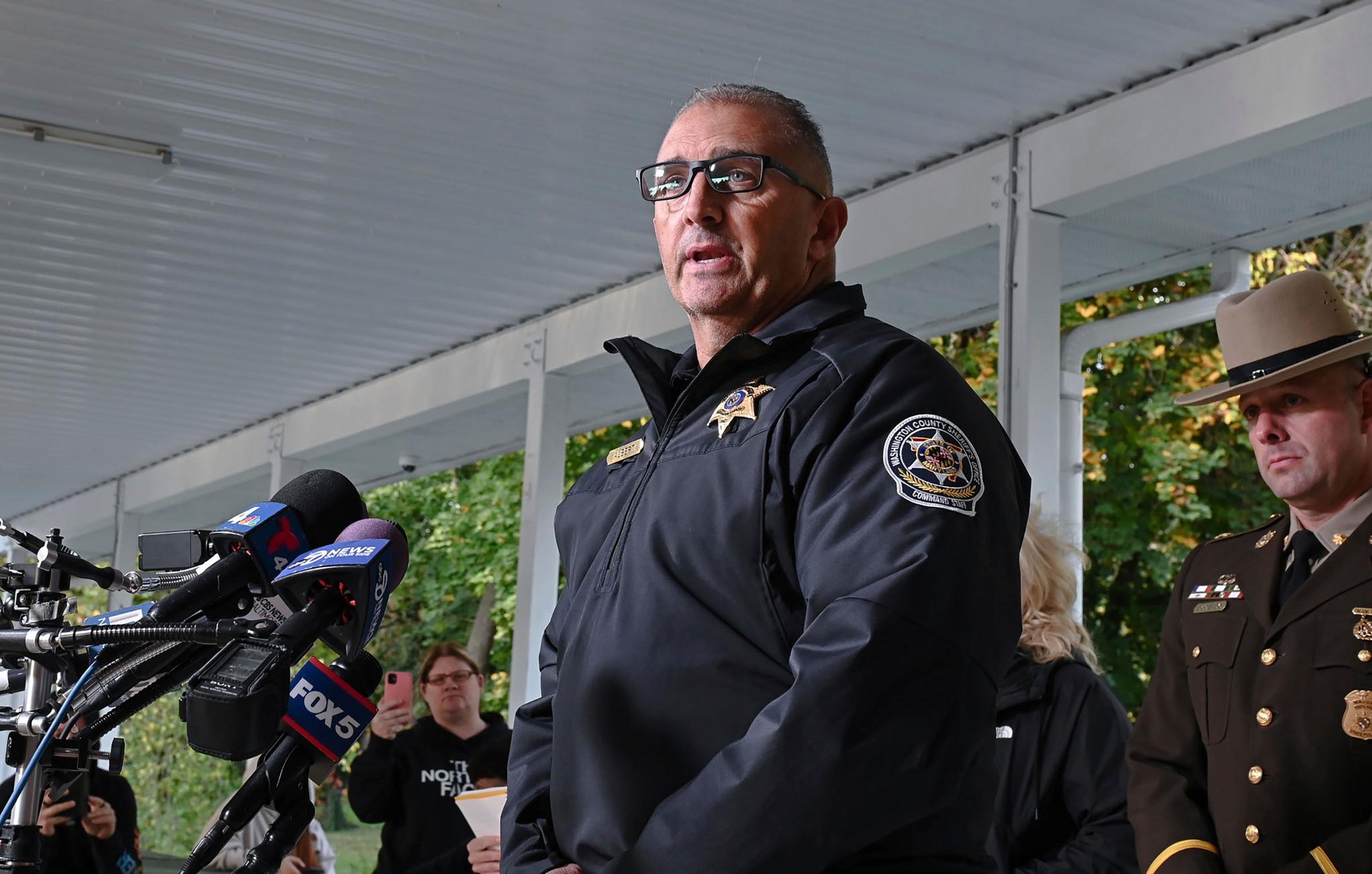Washington County Sheriff Brian Albert speaks at a press conference in Williamsport, Md. on Saturday, Oct. 21, 2023.