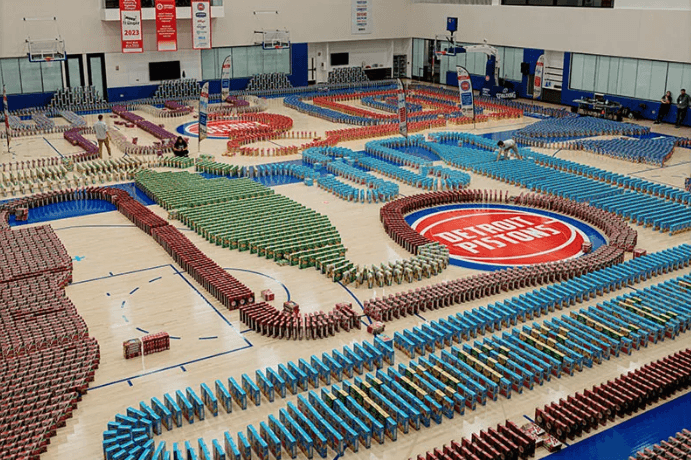 To help make this challenge possible, WK Kellogg Co and Kroger generously donated the cereal used in the topple attempt, and the United Dairy Industry of Michigan contributed a gallon of milk for every serving of cereal donated.