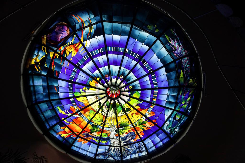 A stained-glass dome titled The Second Innocence, the Dream of Dionisyos, by Italian artist Narcissus Quagliata decorates the El Santuario Resort hotel in Valle de Bravo, Mexico, Wednesday, Oct. 25, 2023.