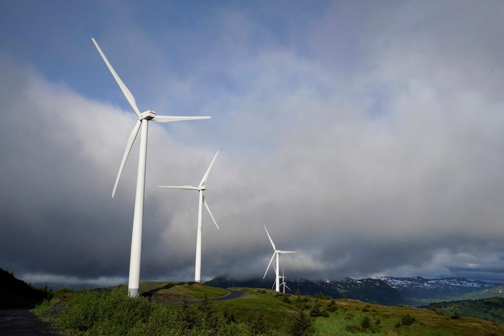  Wind turbines work on June 25, 2023, in Kodiak, Alaska.