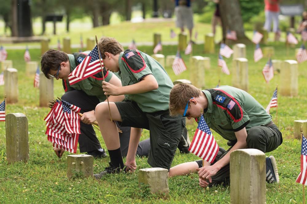boys at cemetery